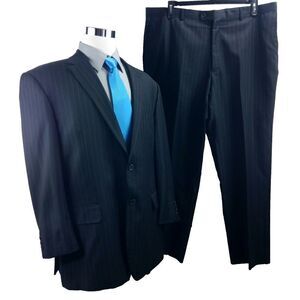 Giorgio By Giorgio Cosani 46R 2 Button Navy Blue Striped 2pc Suit 40x30.5 FF